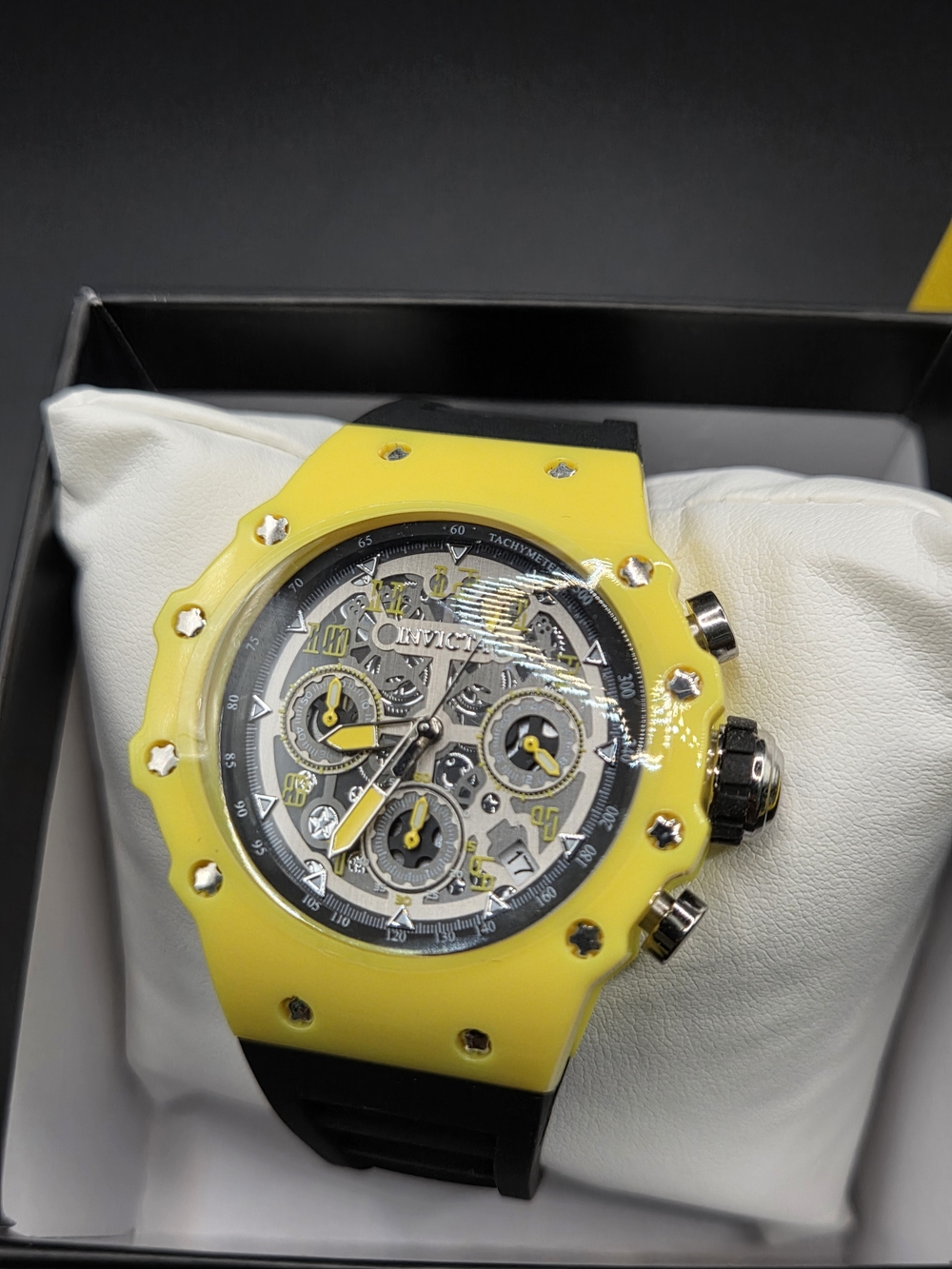 Invicta Yellow and Black Skeleton Dial Chronograph Watch